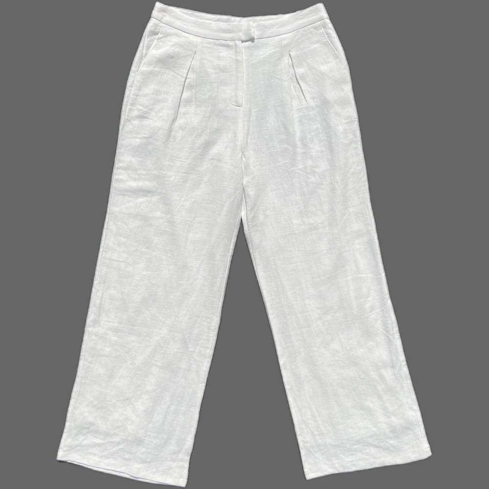 Princess Polly Women Linen Relaxed Wide-Leg High Waist White/Ivory Pants Size 12